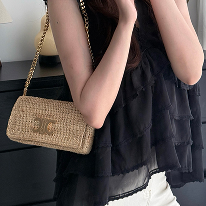 celine raffia triomphe chain shoulder bag